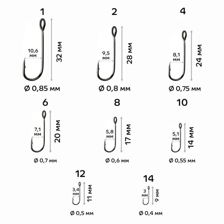 Крючки одинарные CF Round bent hook #12 - серебристый