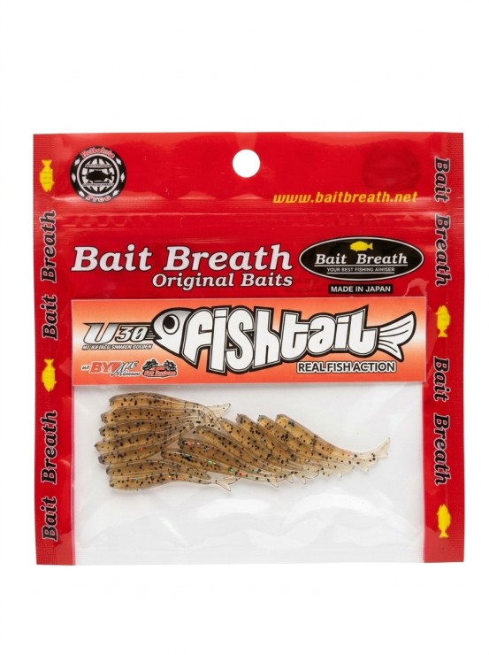 Силиконовая приманка Bait Breath U30  Fish tail 1,5in38мм - Greenpumpkin/Black,Red Flake