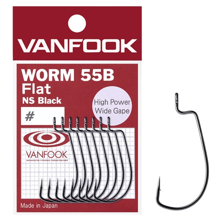 Крючки офсетные Vanfook Worm 55B Flat #4/0 - черный