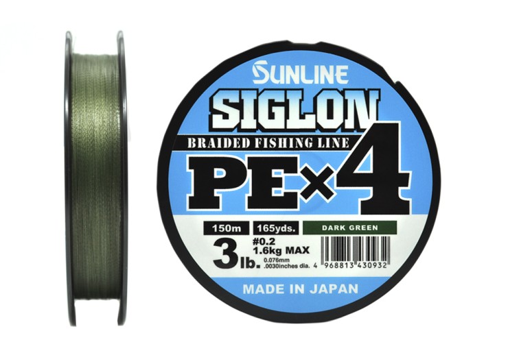Плетеный шнур Sunline Siglon PE×4 #0,2 - 0,076мм - 150м - Dark Green