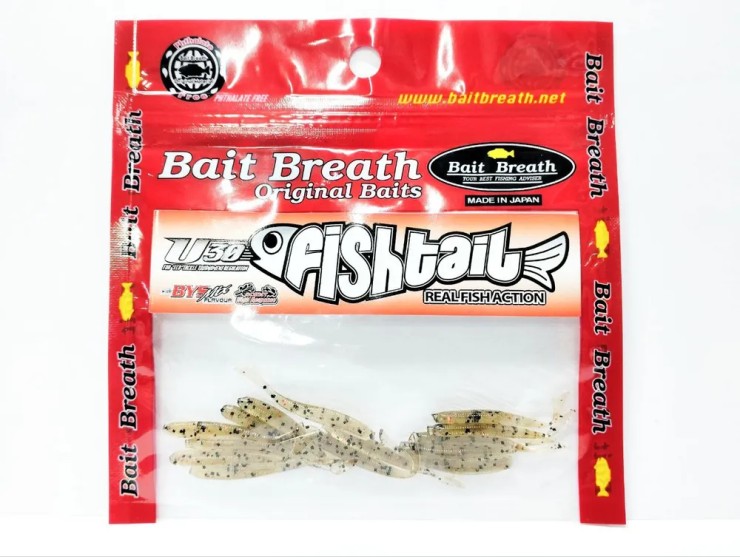 Силиконовая приманка Bait Breath U30  Fish tail 1,5in38мм - Greenpumpkin/Black,Red Flake