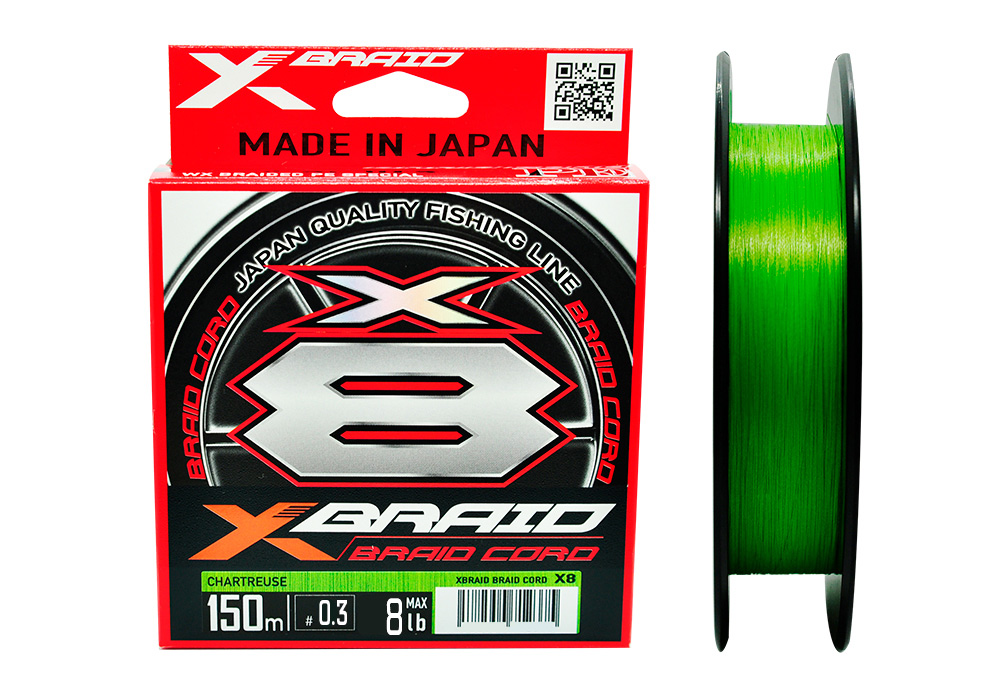 Плетеный шнур YGK X-Braid Braid Cord X8 #0,3 - 0,09мм - 150м - chartreuse