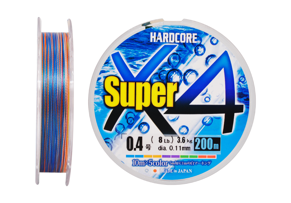 Плетеный шнур Duel PE Hardcore Super X4 #0,4 - 0,11мм - 200м - 5Color