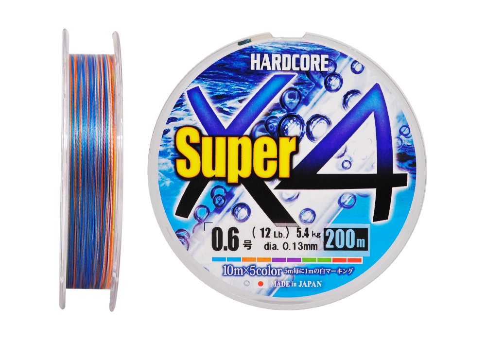 Плетеный шнур Duel PE Hardcore Super X4 #0,6 - 0,13мм - 200м - 5Color