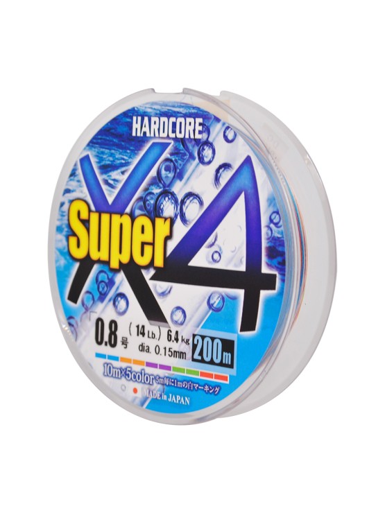 Плетеный шнур Duel PE Hardcore Super X4 #0,8 - 0,15мм - 200м - 5Color