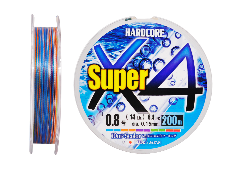 Плетеный шнур Duel PE Hardcore Super X4 #0,8 - 0,15мм - 200м - 5Color