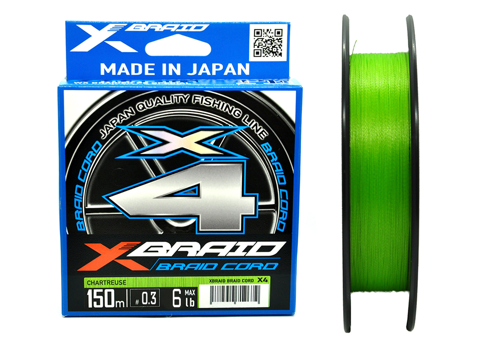 Плетеный шнур YGK X-Braid Braid Cord X4 #0,3 - 0,09мм - 150м - chartreuse