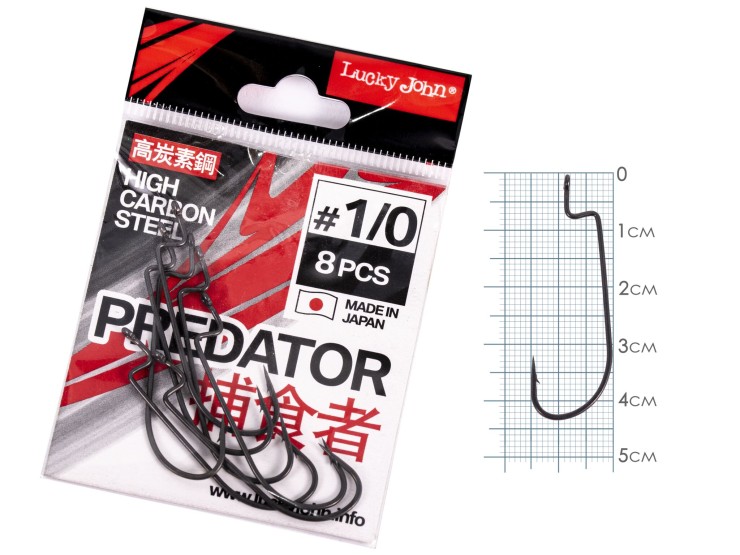 Крючки офсетные Lucky John Predator #1/0 - черный