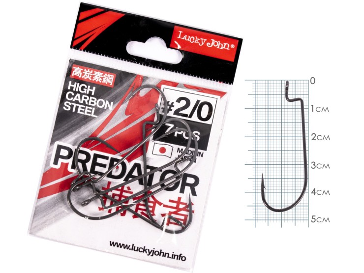 Крючки офсетные Lucky John Predator #2/0 - черный