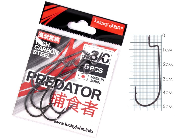 Крючки офсетные Lucky John Predator #3/0 - черный